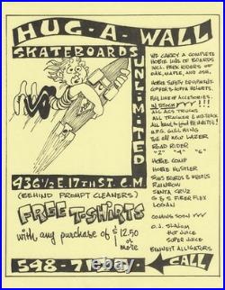1970s Hug A Wall Skateboards shop Costa Mesa CA Flyer Ray Allen Archive Cartoon