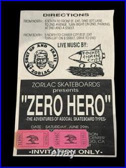 1991 Zorlac Skateboards Zero Hero Video Premiere Flyer Rocket From The Crypt ASR 1991 Zorlac Skateboards Zero Hero Video Premiere Flyer Rocket From The Crypt ASR