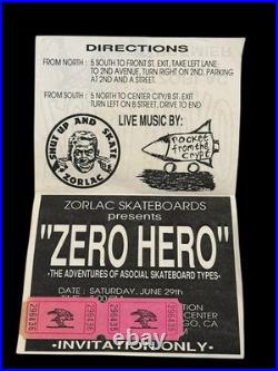 1991 Zorlac Skateboards Zero Hero Video Premiere Flyer Rocket From The Crypt ASR 1991 Zorlac Skateboards Zero Hero Video Premiere Flyer Rocket From The Crypt ASR