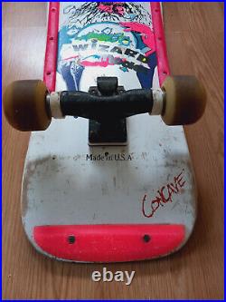 80s RARE Wizard Pro Model Action Sport neon pink white Skateboard Vintage 1986