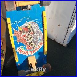 Iron Maiden Vintage Complete Skateboard Blue Graphic Deck Yellow Rails