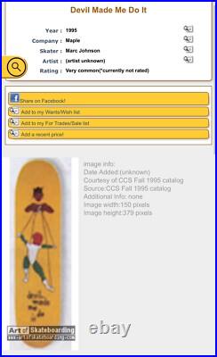 Nos Vintage Maple Skateboards Marc Johnson Devil Made Me Do It Skateboard Deck