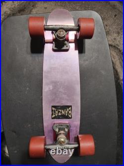Old-school BANZAI Aluminum Purple SkateBoard Deck & Sunburst Wheels + Red Riser