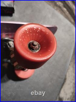 Old-school BANZAI Aluminum Purple SkateBoard Deck & Sunburst Wheels + Red Riser