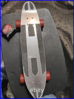 Old-school BANZAI Aluminum Purple SkateBoard Deck & Sunburst Wheels + Red Riser