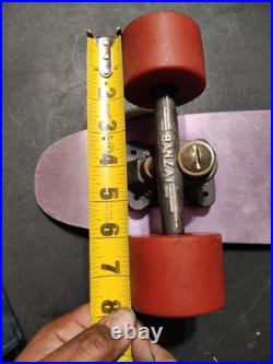 Old-school BANZAI Aluminum Purple SkateBoard Deck & Sunburst Wheels + Red Riser