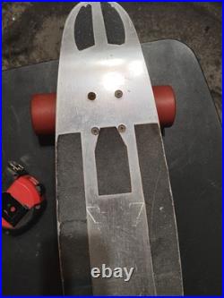 Old-school BANZAI Aluminum Purple SkateBoard Deck & Sunburst Wheels + Red Riser