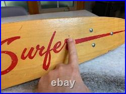 RARE Antique Vintage 1960s Wooden Wood Early Skateboard Surfer Metal Wheels
