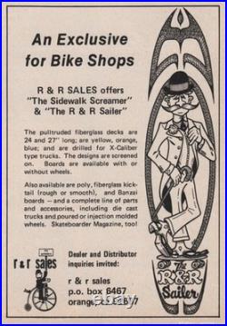 R&R Sales Vintage Fiberglass Skateboard deck 1970's RR Sailor