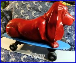 Skateboarding Basset Hound Found Object Art Dog Sculpture Store Display Hang Ten