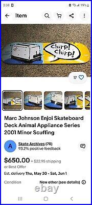 Very Rare Vintage NOS Marc Johnson Enjoi Chocolate Skateboard Still In Shrink