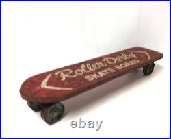 Vintage 1960's Roller Derby Red Wooden Skateboard With Metal Wheels