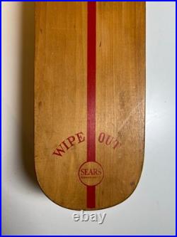 Vintage 1960s 60s Wooden Wood Skateboard Surfer Metal Steel Wheels WIPE OUT