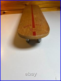 Vintage 1960s 60s Wooden Wood Skateboard Surfer Metal Steel Wheels WIPE OUT
