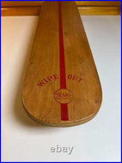 Vintage 1960s 60s Wooden Wood Skateboard Surfer Metal Steel Wheels WIPE OUT