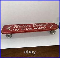 Vintage 1960s Roller Derby #10 Wood Skateboard Red/White Surfer Relic Works