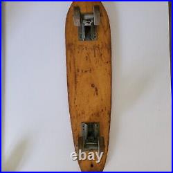 Vintage 1960s Wood Skateboard Surfer Metal Wheels