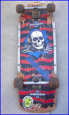 Vintage 1980s Powell Peralta Ripper Skeleton Skateboard with Independent Trucks