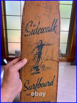 Vintage-Antique Wood/Wooden Skateboard Sidewalk Surfboard Surfing withMetal Wheels