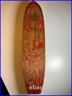 Vintage Apollo Rocket Skateship Wood Wooden Skateboard Skate Board Metal Wheels
