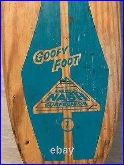 Vintage Nash Goofy Foot Wooden Skateboard Sidewalk Surfboard Blue Print #7 Rare