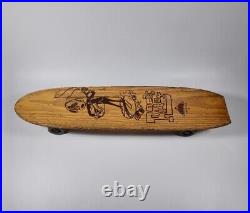 Vintage Nash Illustrated Rock Rider Surfboard Wood Skateboard Metal Wheels RARE
