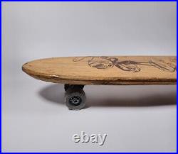 Vintage Nash Illustrated Rock Rider Surfboard Wood Skateboard Metal Wheels RARE