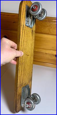 Vintage ROLLER SURFER Metal Steel Wheels Skateboard Wood Wooden Nokomis Illinois