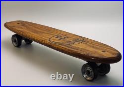 Vintage Skateboard Wooden TIGER 150 1960s Longboard Pintail Metal Wheels RARE