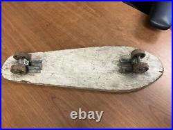 Vtg. Rare Titan Rocket Sidewalk Surfboard Wooden Skateboard Blue Metal Wheels