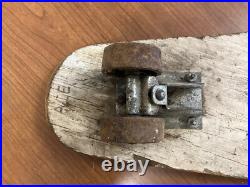 Vtg. Rare Titan Rocket Sidewalk Surfboard Wooden Skateboard Blue Metal Wheels