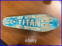 Vtg. Rare Titan Rocket Sidewalk Surfboard Wooden Skateboard Blue Metal Wheels